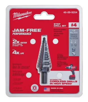 Milwaukee® 48-89-9204 Step Drill Bit, 3/16 in Dia Min Hole, 7/8 in Dia Max Hole, 12 Steps, HSS, 12 Hole Sizes, 3/8 in Shank