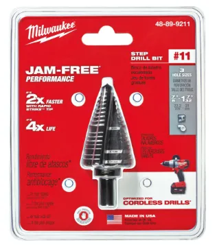 Milwaukee® 48-89-9211 Step Drill Bit, 7/8 in Dia Min Hole, 1-7/32 in Dia Max Hole, 13 Steps, HSS, 3 Hole Sizes, 3/8 in Shank