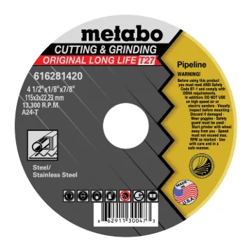 metabo® 616281420 Original Long Life Cutting & Grinding General Purpose Depressed Center Wheel, 4-1/2 in Dia x 1/8 in THK, 7/8 in Center Hole, A24T Grit, Aluminum Oxide Abrasive
