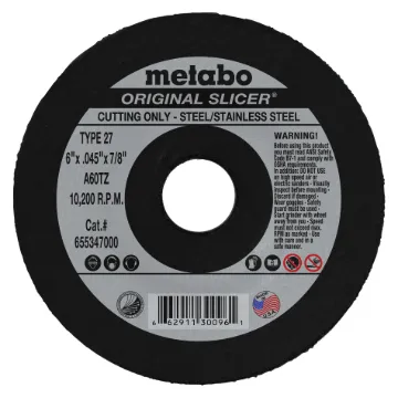 metabo® 655347000 Original Slicer® Flexible General Purpose Depressed Center Wheel, 6 in Dia x 0.045 in THK, 7/8 in Center Hole, A60TZ Grit, Aluminum Oxide Abrasive