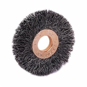 Weiler® 15463 Small Diameter Wheel Brush, 2 in Dia Brush, 3/8 in W Face, 0.0118 in Dia Crimped Filament/Wire, 3/8 to 1/2 in Arbor Hole