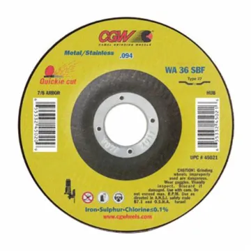 CGW® Quickie Cut™ 45021 Thin Cut-Off Wheel, 4-1/2 in Dia x 3/32 in THK, 36 Grit, White Aluminum Oxide Abrasive