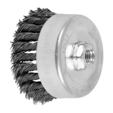 PFERD 79182523 External Nut Single Row Cup Brush, 4 in Dia Brush, 5/8-11 Arbor Hole, 0.023 in Dia Filament/Wire, Standard/Twist Knot, Carbon Steel Fill