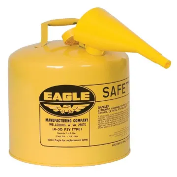 Eagle Manufacturing UI50FSY Type I Safety Can With F-15 Funnel, 5 gal Capacity, 12-1/2 in Dia x 13-1/2 in H, Galvanized Steel, Yellow