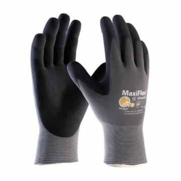 ATG® 34-874/L 34-874 General Purpose Gloves, Seamless Knit Style, L, Microfoam Nitrile Palm, 15 ga Nylon, Black/Gray, Resists: Abrasion, Cut, Puncture and Tear, Nylon/Lycra® Lining