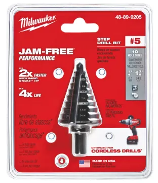 Milwaukee® 48-89-9205 Step Drill Bit, 1/4 in Dia Min Hole, 1-3/8 in Dia Max Hole, 10 Steps, HSS, 10 Hole Sizes, 3/8 in Shank