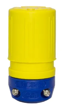 Ericson® Perma-Link® 1610-C 1-Phase Grounding Watertight Straight Blade Connector, 125 VAC, 15 A, 2 Poles, 3 Wires, Blue/Safety Yellow