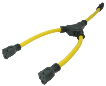 Southwire® 090188802 Type STW Extension Y Adapter, 125 VAC, 15 A, 2 Outlets, 2 ft L Cord