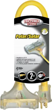 Coleman Cable 03482 12/3-Wire Gauge Tri-Source SEOW Polar and Solar Outdoor Vinyl Extension Cord, 2-Foot