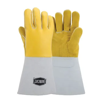 Ironcat® 9060/S Welding Gloves, S, Premium Grain Top Grain Elkskin Leather/Kevlar® Thread, Yellow, Cotton/Foam Lining, Gauntlet Cuff, 14 in L
