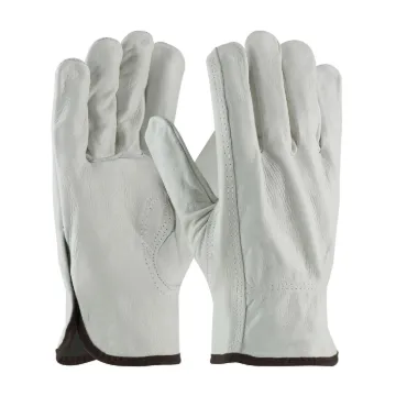PIP® 68-163/M 68-163 Standard Grade General Purpose Gloves, Driver, Keystone Thumb Style, M, Top Grain Cowhide Leather Palm, Natural, Slip-On Cuff, Uncoated Coating, Resists: Abrasion, Unlined Lining
