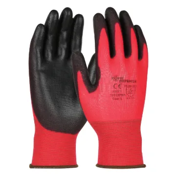 PIP® 701CRPB/L 701CRPB Unisex General Purpose Gloves, Work, Seamless Style, L, Polyurethane Palm, Nylon, Black/Red, Knit Wrist Cuff, Resists: Cut and Puncture
