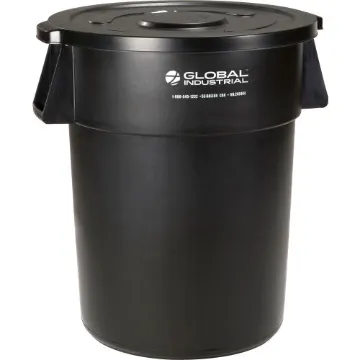 Global Industrial WB240464BKCL Trash Can with Lid, 55 gal Capacity, 26-1/4 in Dia, Plastic, Black