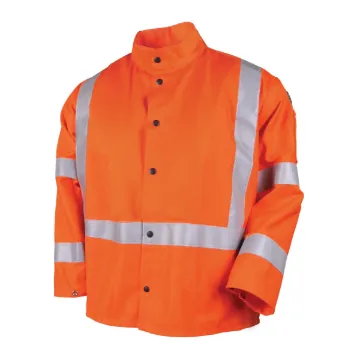 Black Stallion® TruGuard™ JF1012-OR-LRG JF1012-OR Safety Welding Jacket, Men's, L, Cotton, Hi-Viz Orange/Silver, Resists: Flame, ASTM F1506