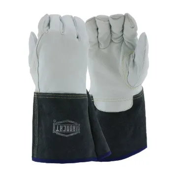 Ironcat® 6144/M Welding Gloves, M, Premium Top Grain Kidskin Leather, Black/White, Kevlar® Lining, Gauntlet Cuff, 13-1/4 in L