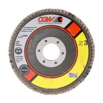 CGW® 42322 Contaminant-Free Premium Regular Coated Abrasive Flap Disc, 4-1/2 in Dia, 7/8 in Center Hole, 40 Grit, Medium Grade, Z3® Zirconia Alumina Abrasive, Type 29 Conical Disc