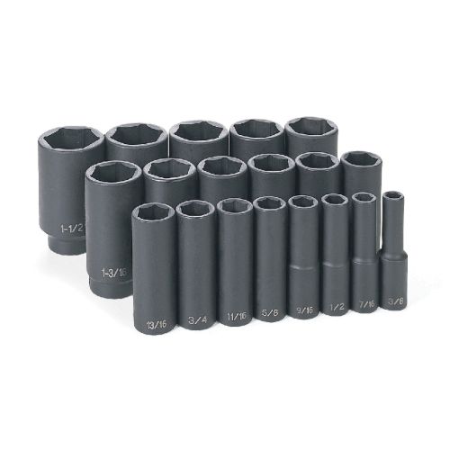 . GP® 1319D Deep Length Socket Set, Imperial, 6 Points, 1/2 in, 19 ...