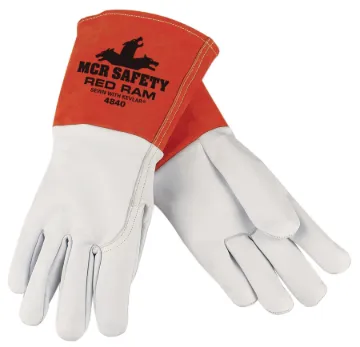 MCR Safety 4840L Red Ram® 4840 Premium Grade MIG/TIG Welding Gloves, L, Kevlar® Thread/Leather, White, Unlined Lining, Gauntlet Cuff, 12.87 in L, 0.4 to 1.1 mm THK Glove Material