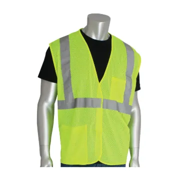PIP® 302-0702-LY/2X Safety Vest, 2XL, Hi-Viz Lime Yellow, Polyester Mesh, Hook and Loop Closure, 2 Pockets, ANSI Class: Class 2, Specifications Met: ANSI 107 Type R