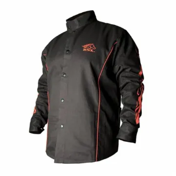 BSX  BX9C-2XL Stryker Welding Jacket, Men's, 2XL, Cotton, Black/Red Flames, Resists: Flame, Specifications Met: ASTM 1506