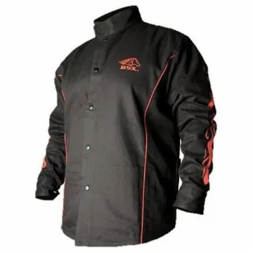 BSX  BX9C-L Stryker Welding Jacket, Men's, L, Cotton, Black/Red Flames, Resists: Flame, Specifications Met: ASTM 1506