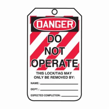 Accuform® MLT400CTP Lockout Safety Tag, 5-3/4 in H x 3-1/4 in W, Black/Red/White, 3/8 in Hole, Cardstock