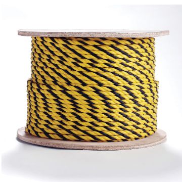 Picture of Erin Rope TWPYYB100600 3-Strand Premium Twisted Barrier Rope, 5/16 in Dia x 600 ft L, Yellow/Black, Polypropylene, 130 lb Load