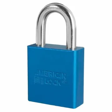 American Lock® A1205KABLU Safety Padlock, Alike Key, Blue, Anodized Aluminum Body, 5/16 in Dia x 1-1/8 in H x 3/4 in W Polished Chrome Boron Alloy Steel Shackle