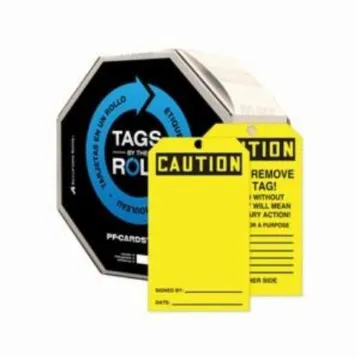 Accuform® TAR134 Tags By-The-Roll™ Safety Tag, 6-1/4 in H x 3 in W, Black on Yellow, 3/8 in Hole, Cardstock