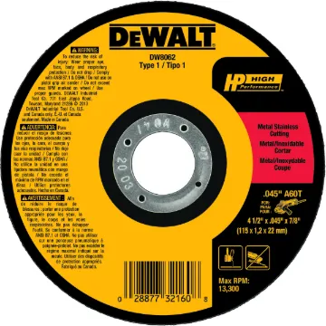 DeWALT® HP™ DW8062 Small Diameter Cut-Off Wheel, 4-1/2 in Dia x 0.045 in THK, 7/8 in Center Hole, 60 Grit, Aluminum Oxide Abrasive