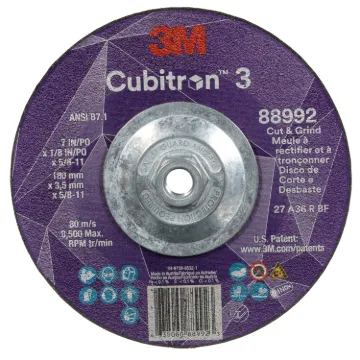 Cubitron™ 7100313195 Type 27 Cut and Grind Wheel, 7 in Dia Wheel x 0.125 in THK Wheel, 36+ Grit, Precision Shaped Ceramic Abrasive