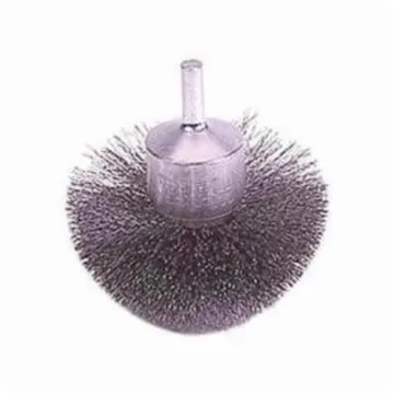 Weiler® 10041 Circular Flared Stem Mount End Brush, 3 in Dia Brush, Crimped, 0.008 in Dia Filament/Wire, Steel Fill, 7/8 in L Trim