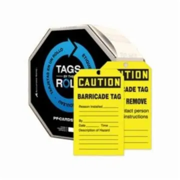 Accuform® TAR160 Tags By-The-Roll™ Caution Tag, 6-1/4 in H x 3 in W, Black/Yellow, 3/8 in Hole, Cardstock