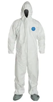 DuPont™ TY122SWHXL002500 Disposable Coverall With Respirator Fit Hood, Elastic Wrist and Attached Skid-Resistant Boots, XL, White, 5.9 mil Tyvek® 400, 42-3/4 to 46-1/4 in Chest, 29-1/2 in L Inseam