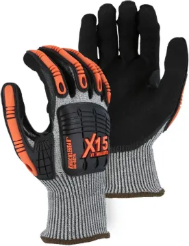 Majestic Glove X-15® 35-5575/M Cut Resistant Gloves, M, Sandy Nitrile Coating, HPPE/KorPlex®/Spandex®, Knit Wrist Cuff, Resists: Abrasion, Cut, Puncture and Tear, ANSI Cut-Resistance Level: 4