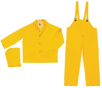 MCR Safety 2003X3 Classic 2003 3-Piece Rainwear suit, 3XL, Yellow, Polyester/PVC, 54 in Waist, 31-1/2 in L Inseam, Detachable Hood