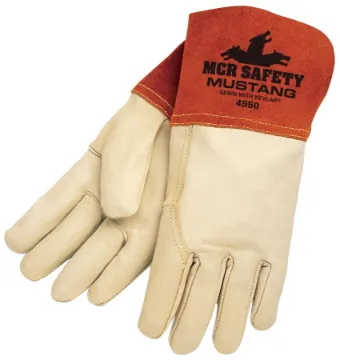 MCR Safety 4950M Premium Grade MIG/TIG Welding Gloves, M, Leather, Beige, Unlined Lining, Gauntlet Cuff, 12.13 in L, 0.8 to 1.4 mm THK Glove Material