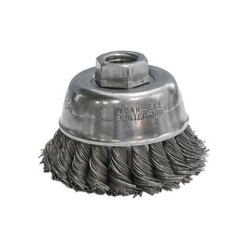 Picture of CGW® 60065 High Speed Small Grinder Premium Cup Brush, 2-3/4 in Dia Brush, 5/8-11 Arbor Hole, 0.014 in Dia Filament/Wire, Twist Knot, Stainless Steel Fill