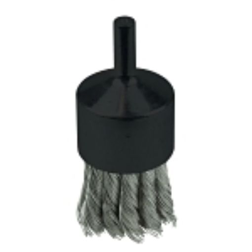 Picture of Weiler® 10031 Stem Mount End Brush, 1-1/8 in Dia Brush, Knot, 0.014 in Dia Filament/Wire, Stainless Steel Fill, 7/8 in L Trim