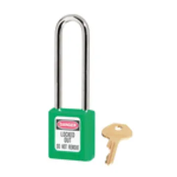 Picture of Master Lock® 410KALTGRN Safety Padlock, Alike Key, Green, Zenex™ Thermoplastic Body, 1/4 in Dia x 3 in H x 25/32 in W Metal Shackle, Non-Conductive Conductivity