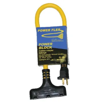 Construction Electrical 8312 Type STW Triple Tap Adapter, 120 V AC, 15 A, 3 Outlets, 5-15R U-Ground Connector, 2 ft L Cord