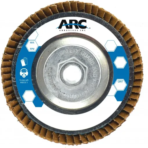 ARC™ 10813 SZA Flap discs Aluminum Flap Discs, 4-1/2 in Dia Disc, 5/8"-11 in Center Hole, 36 Grit, Zirconia Alumina Abrasive, Type 29/Angle Face Disc