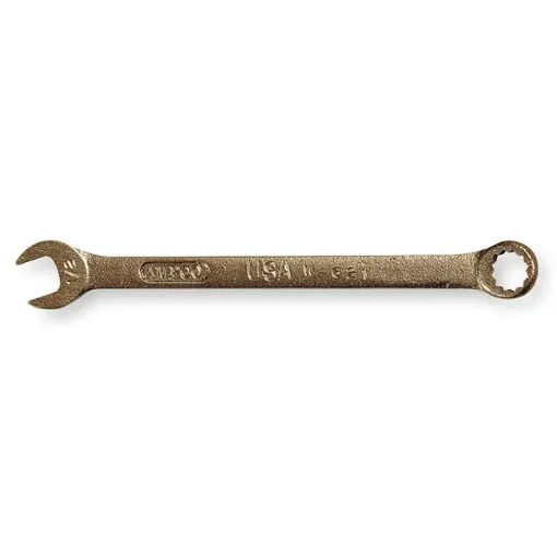 Ampco® W-671 Double End Combination Wrench, 7/8 in, 12 Points, 15 deg Offset, 11-5/8 in OAL, Nickel Aluminum Bronze, Natural