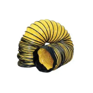 Schaefer Americ® AM-DS0825 Standard Flexible Ventilator Duct With Cinch Strap, 8 in Dia x 25 ft L, PVC Vinyl-Coated Polyester Fabric/ 15 ga Spring Steel Wire Helix, Yellow, For Use With Portable Blowers