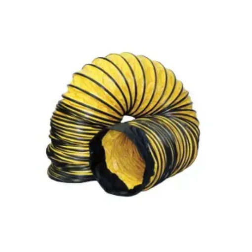 Schaefer Americ® AM-DS0825 Standard Flexible Ventilator Duct With Cinch Strap, 8 in Dia x 25 ft L, PVC Vinyl-Coated Polyester Fabric/ 15 ga Spring Steel Wire Helix, Yellow, For Use With Portable Blowers
