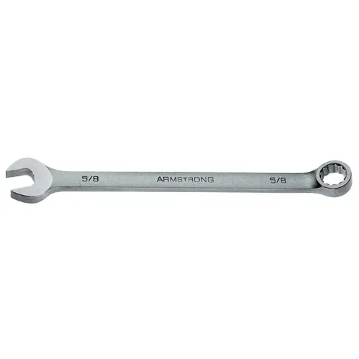Armstrong® 25-268 Long Length Open End Combination Wrench, 2-1/8 in, 12 Points, 15 deg Offset, 28 in OAL, High Alloy Steel, Satin Chrome, ASME B107.6-1994