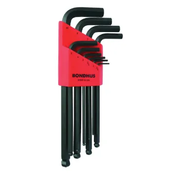 Bondhus® 10990 Ball End Long Hex Key Set, 10 Pieces, 1.5 to 10 mm Hex, Hex Drive, L-Handle Handle, Protanium® High Torque Steel, ProGuard™