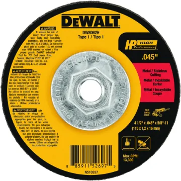 DeWALT® HP™ DW8062H Mini-Hub Small Diameter Cut-Off Wheel, 4-1/2 in Dia x 0.045 in THK, 24 Grit, Aluminum Oxide Abrasive