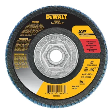DeWALT® XP™ DW8255 Contaminant-Free Extended Performance High Density Coated Abrasive Flap Disc, 4-1/2 in Dia, 60 Grit, Medium Grade, Zirconia Alumina Abrasive, Type 27 Disc