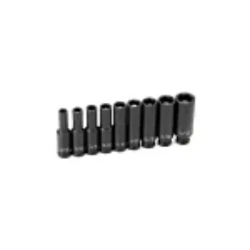 GP® 9709DG Deep Length Socket Set, 6 Points, 1/4 in Drive, 9 Pieces, Included Socket Size: 3/16 to 1/2 in, Molded Storage Case Container